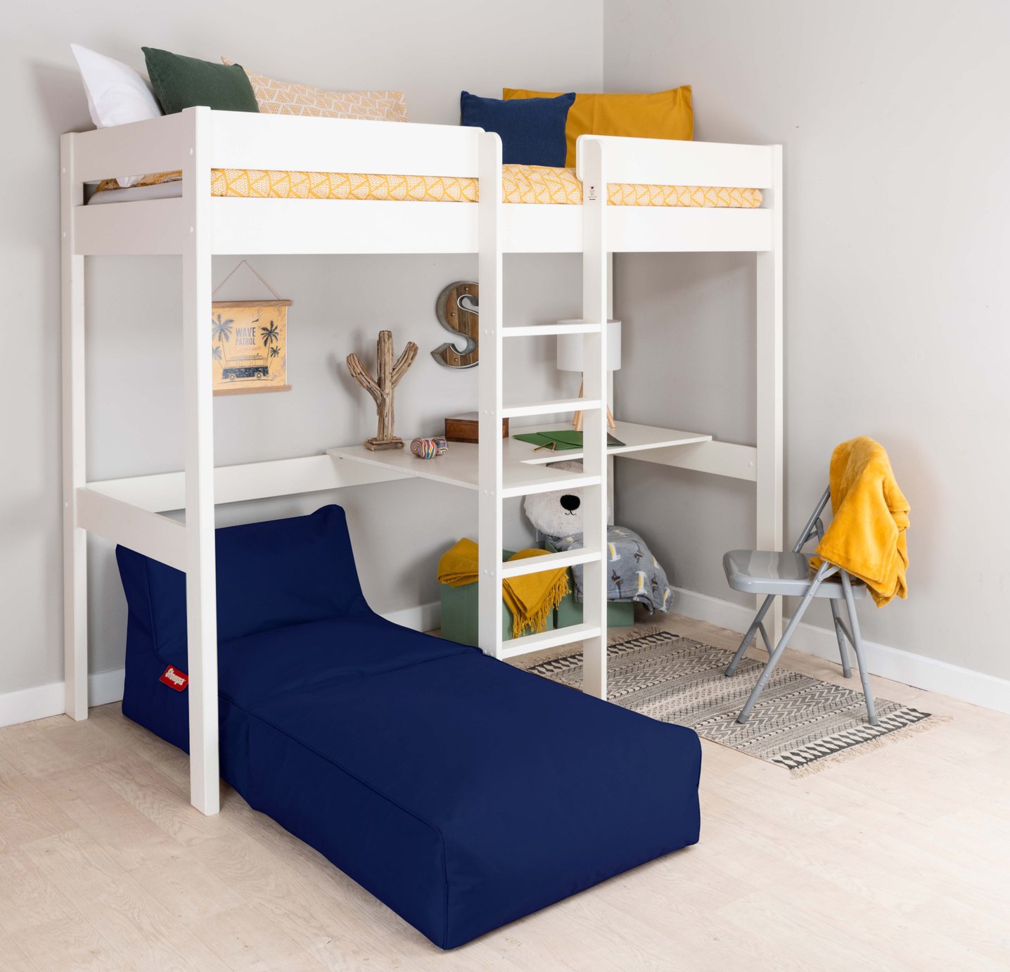 Stompa White High Sleeper Bed, Desk & Navy Chairbed Review