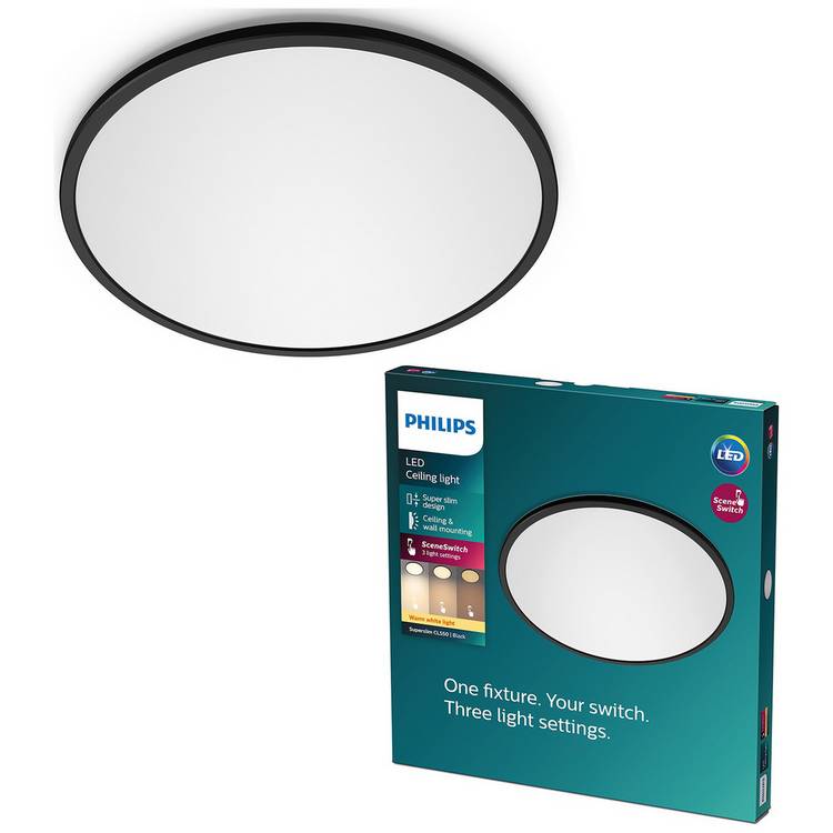 Philips Super Slim LED Flush to Ceiling Light - Black 0