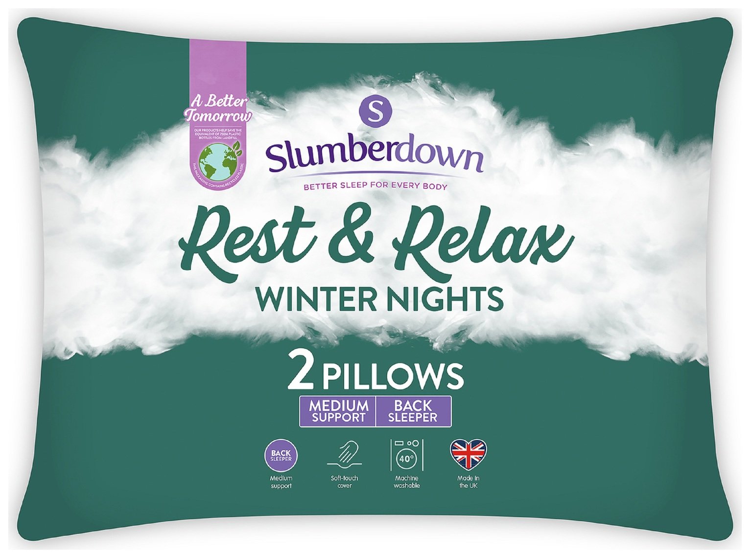 Slumberdown Rest & Relax Medium Support Pillow Pair 