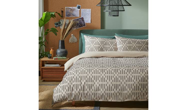 Habitat Cotton Clipped Stripe Beige Bedding Set - Superking