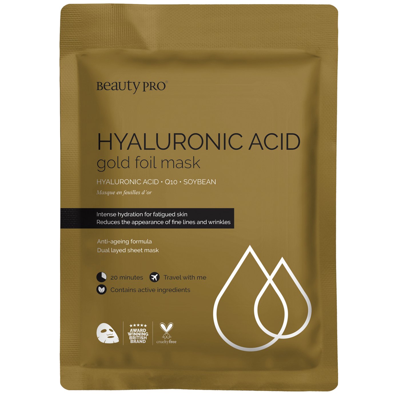 BeautyPro Hyaluronic Acid Gold Foil Mask