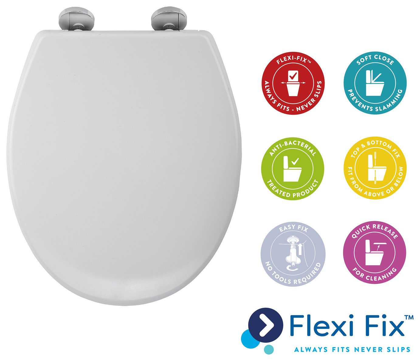 Croydex Flexi-Fix Slow Close Constance Toilet Seat - White