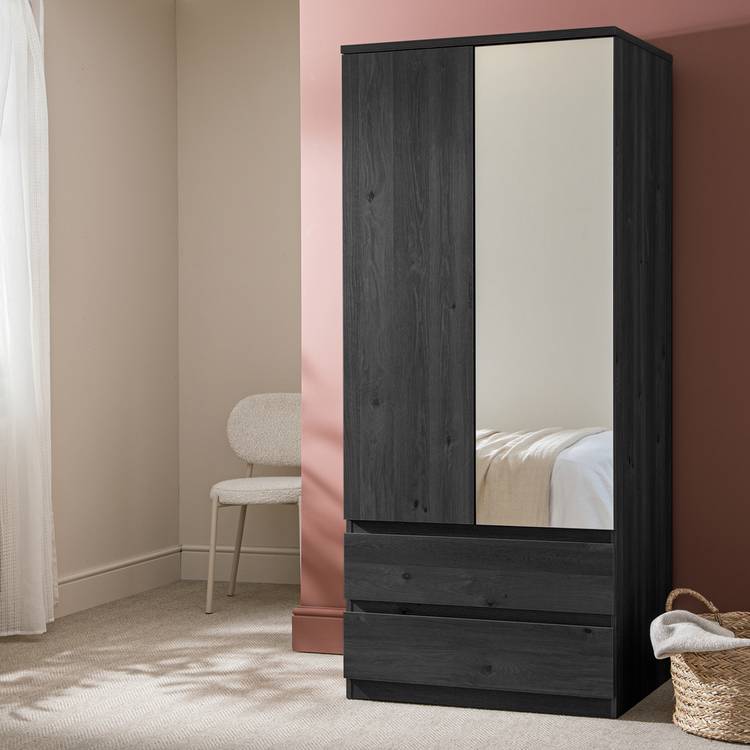 Habitat Jenson 2 Door 2 Drawer Mirror Wardrobe - Black Brown 0