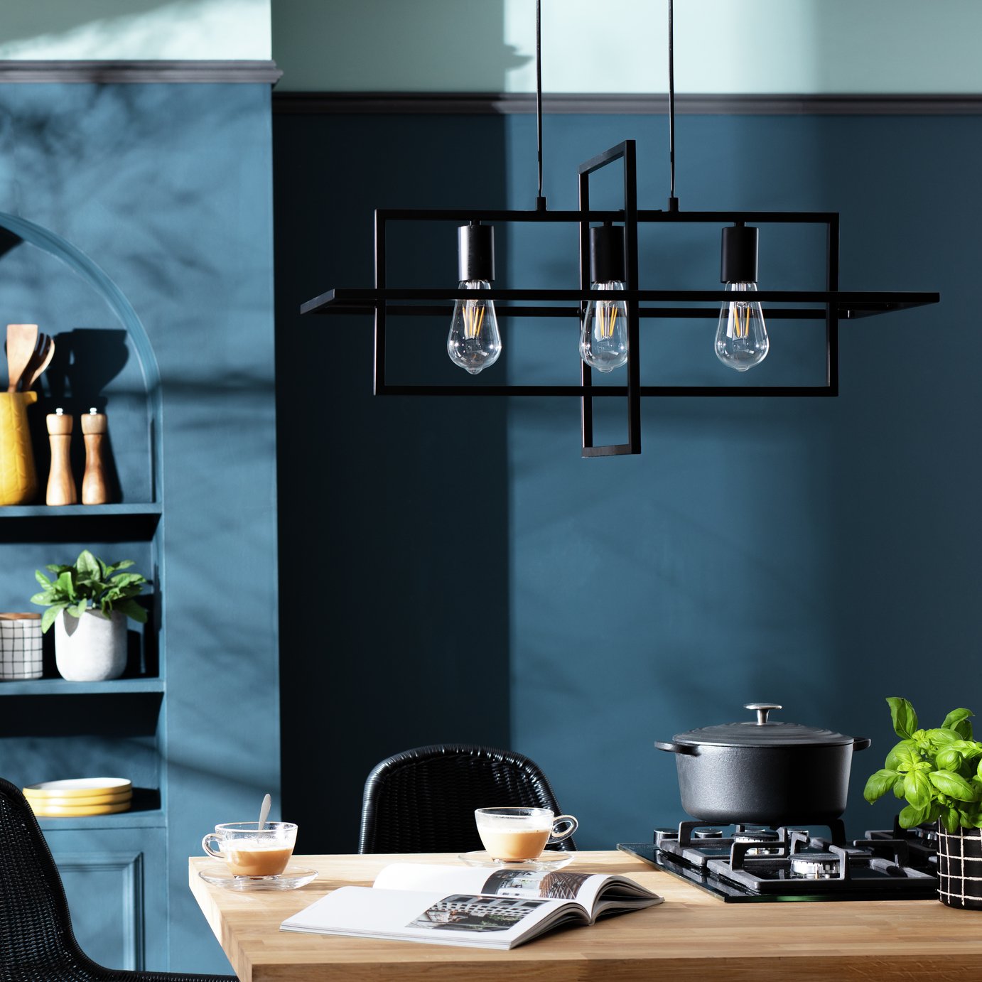 Habitat Carriage Metal 3 Light Pendant Light- Matt Black