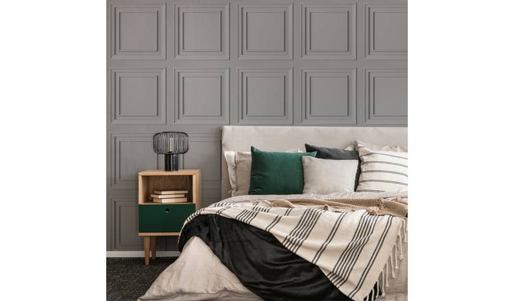 Fresco Wood Panel Grey Wallpaper