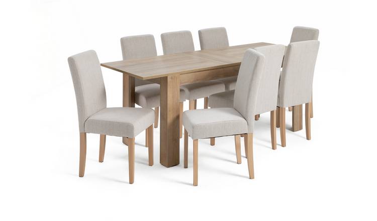 Argos Home Miami Wood Effect Dining Table & 8 Cream Chairs