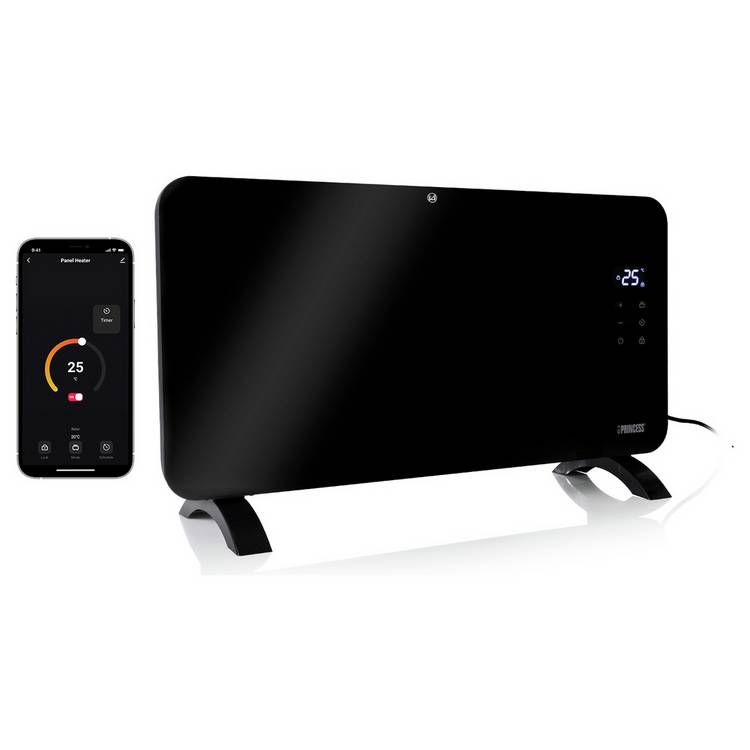 Princess 1.5kW Smart Glass Panel Heater - Black 0