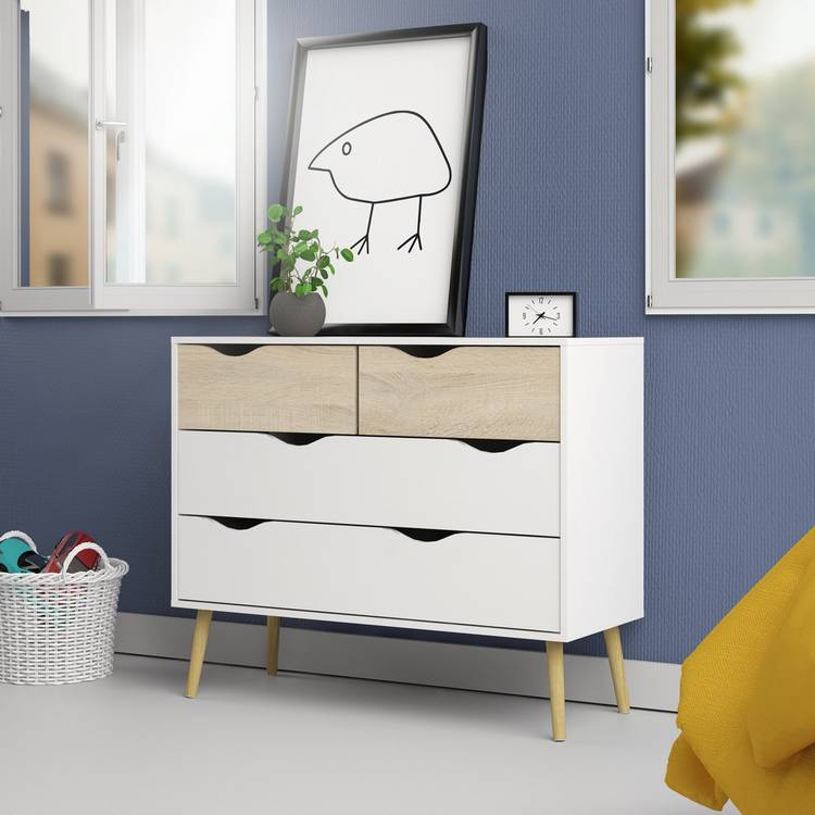 Tvilum Oslo 4 Drawer Chest - White & Oak 0