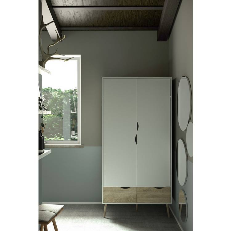 Tvilim Oslo 2 Door 2 Drawer Wardrobe - White and Oak 0