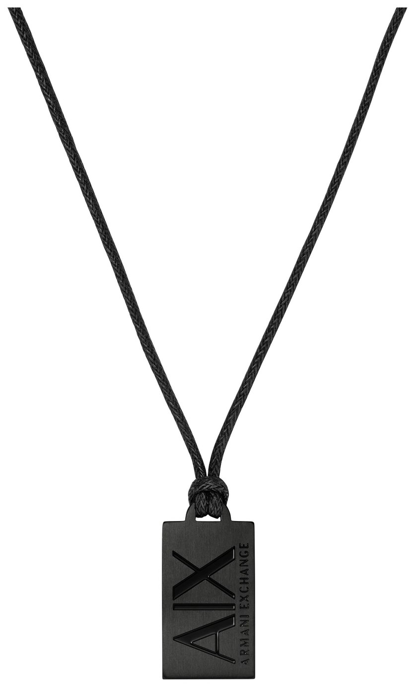 Armani Exchange Men's Stainless Steel Black Dog Tag