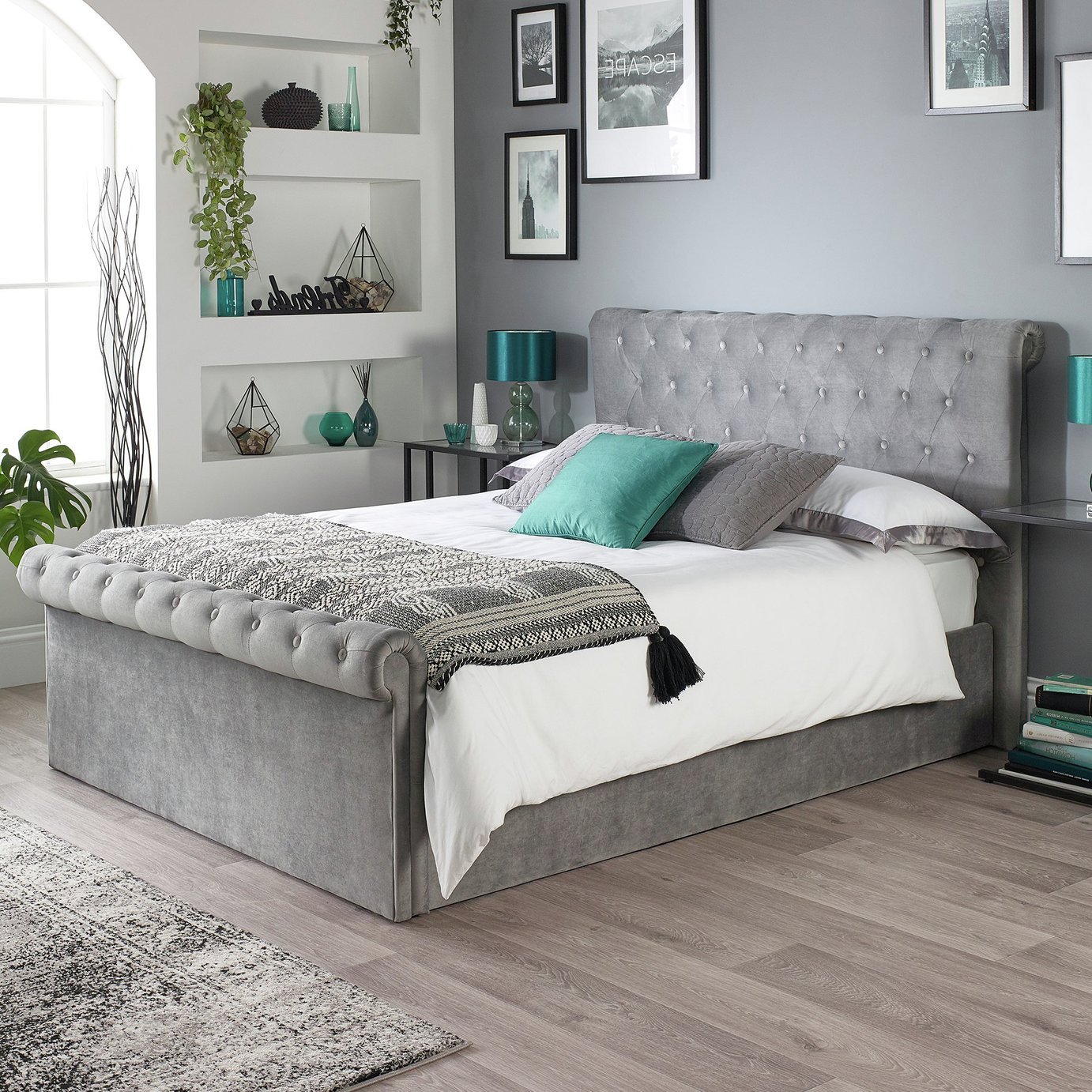 Aspire Chesterfield Double Ottoman Bed Frame - Grey