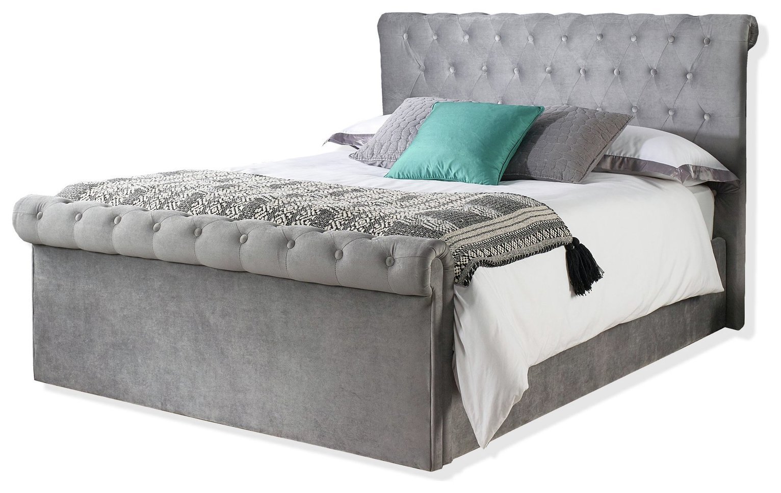 Aspire Chesterfield Small Double Ottoman Bed Frame - Grey