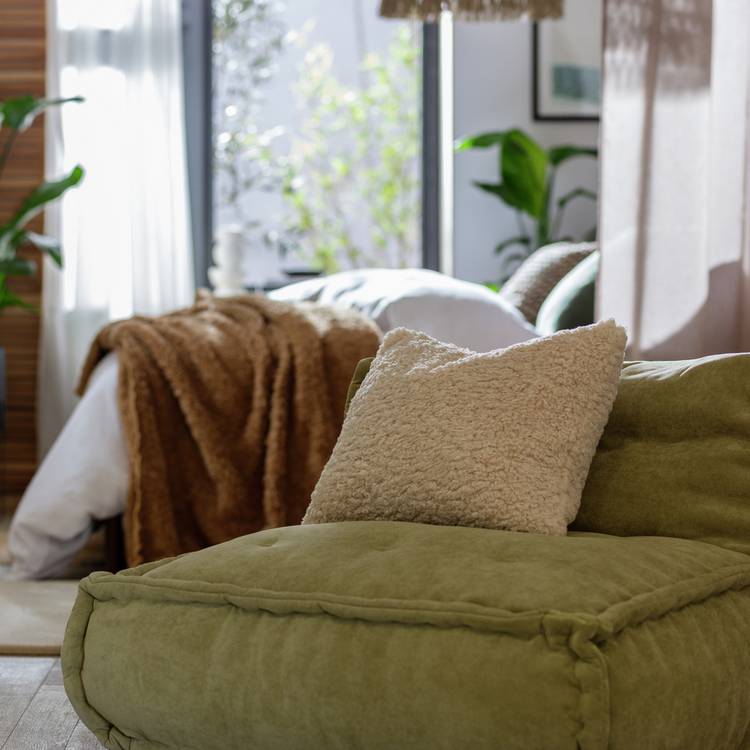 Habitat Faux Shearling Cushion - Oatmeal - 55x40cm 0