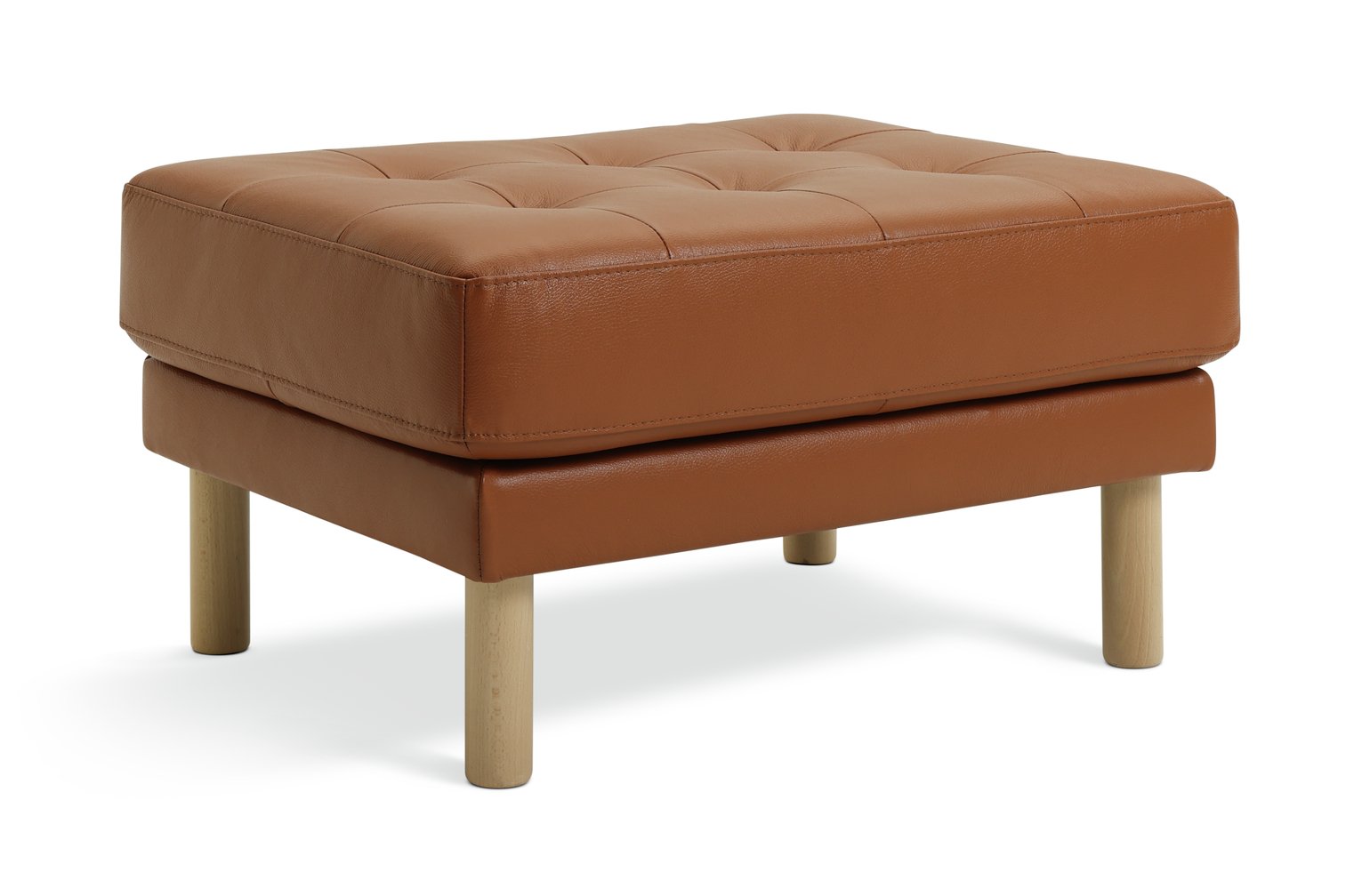 Habitat Newell Leather Footstool - Tan