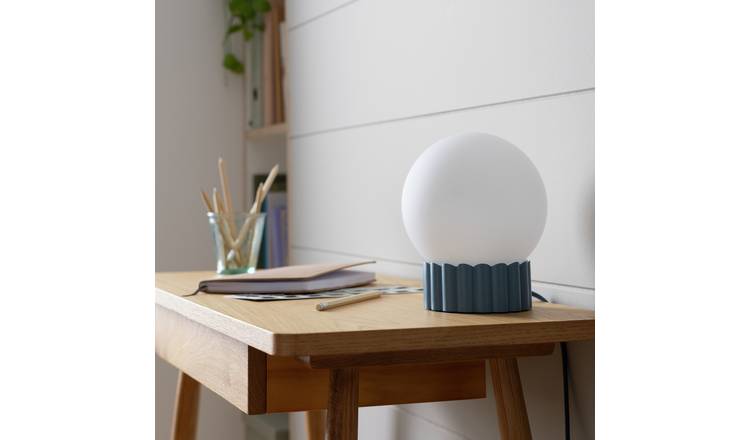 Habitat Ribbed Globe Table Lamp - Blue & White