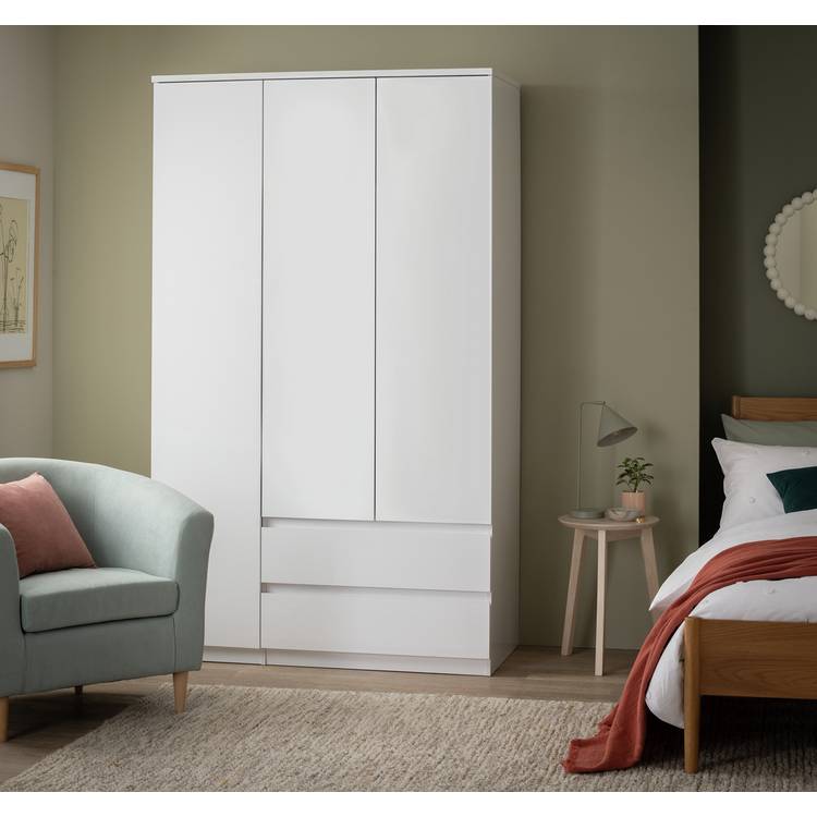 Habitat Jenson 3 Door 2 Drawer Tall Wardrobe - White Gloss 0