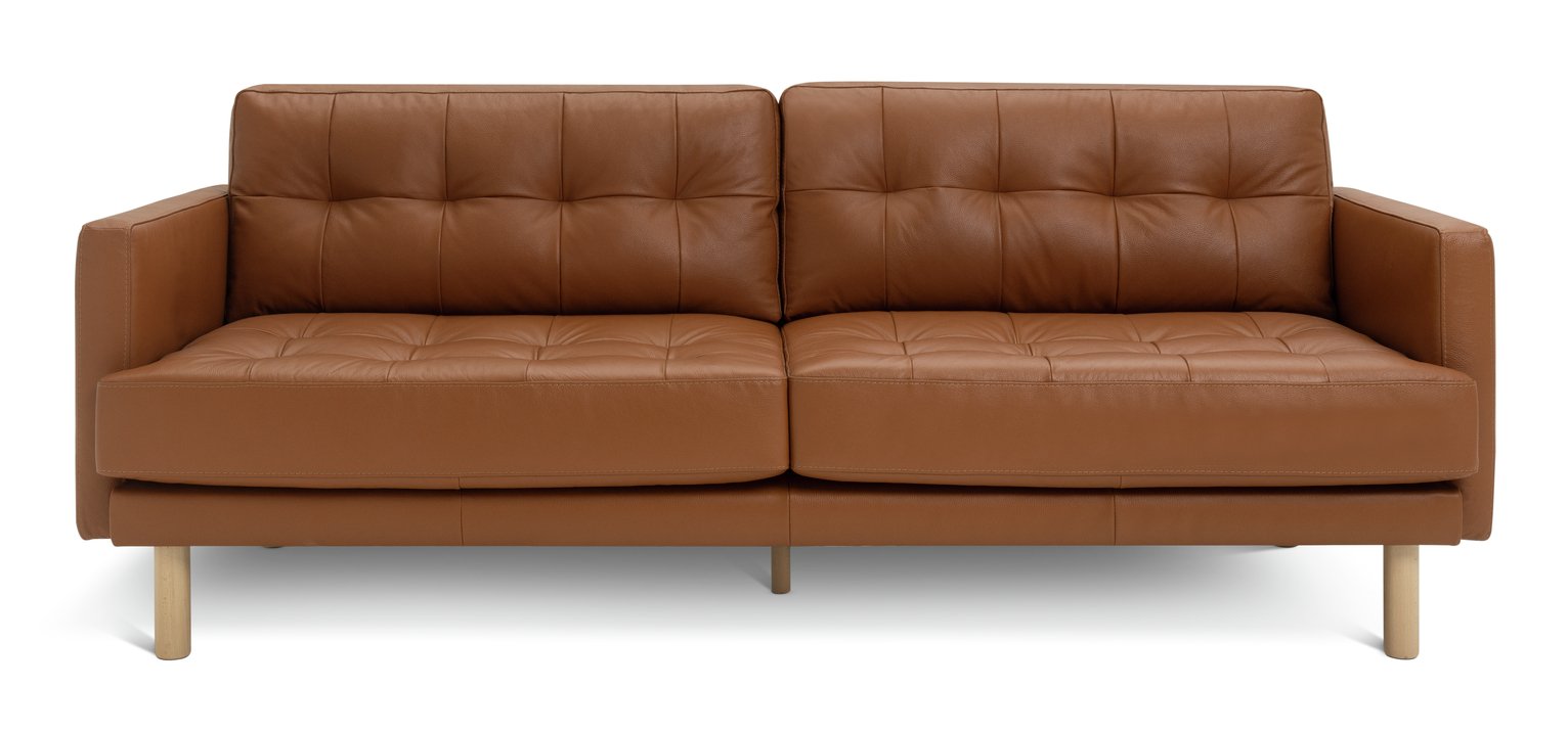 Habitat Newell Leather 3 Seater Sofa - Tan