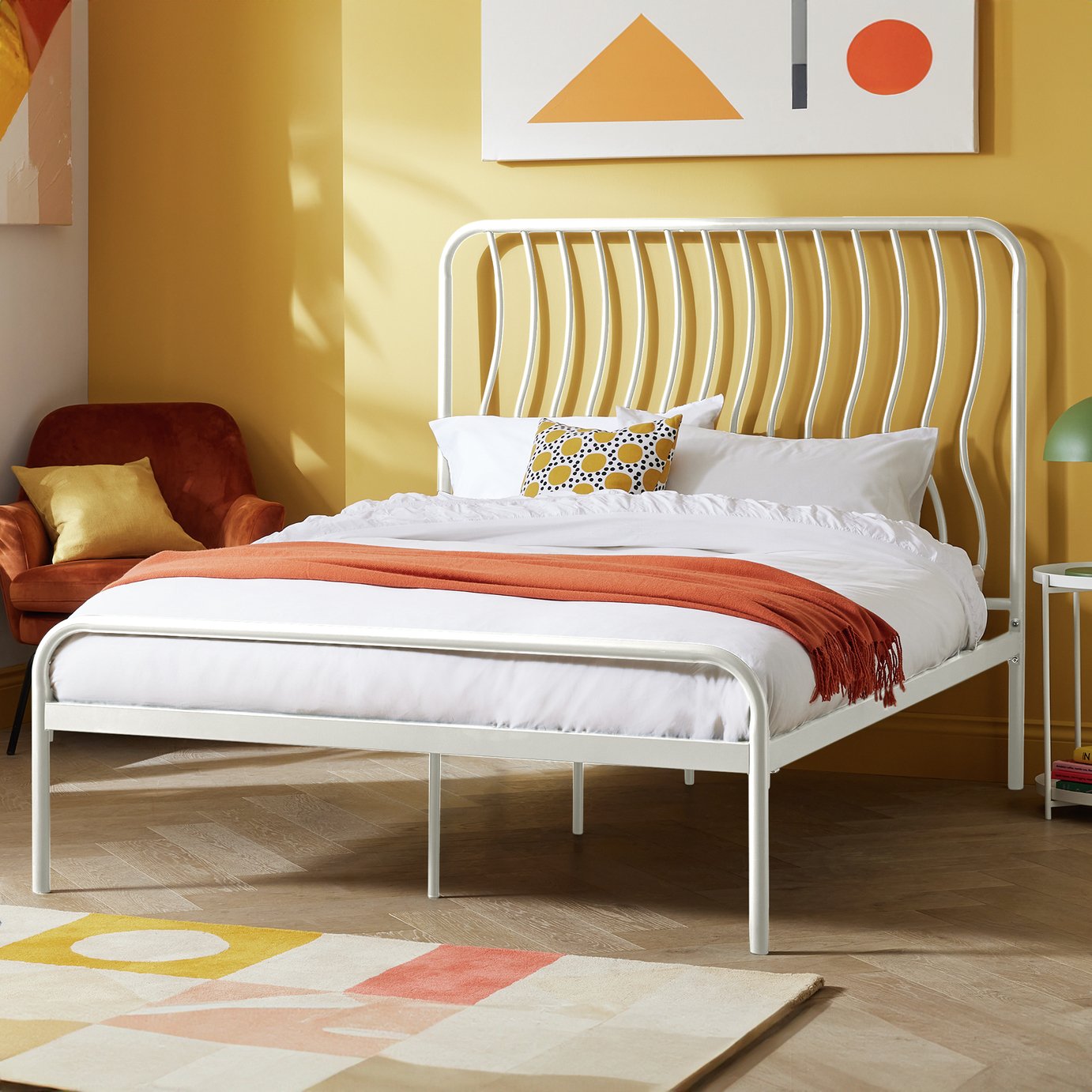 Habitat Wave Double Metal Bed Frame - Off White