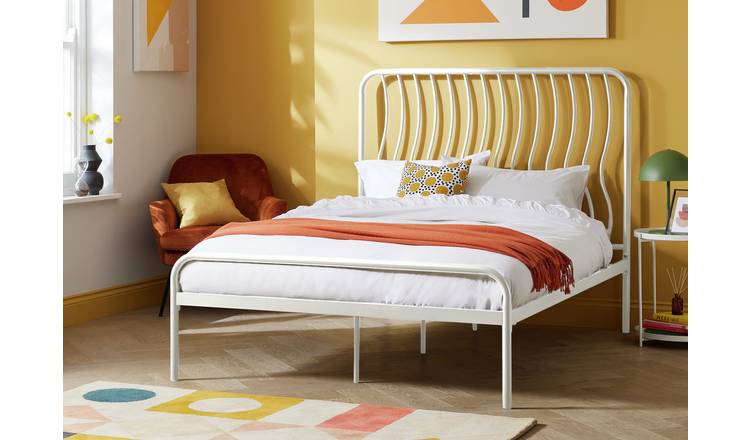 Habitat Wave Double Metal Bed Frame - Off White