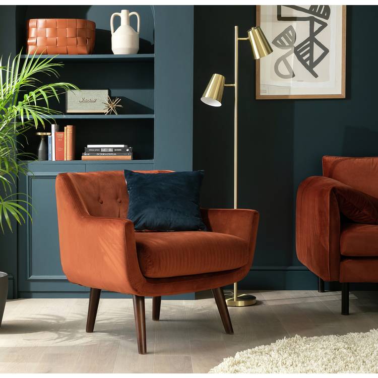 Habitat Nellie Velvet Chair - Rust Orange 0