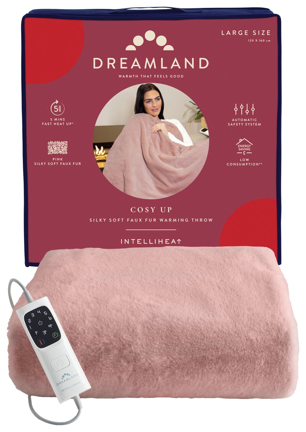 Dreamland Cosy Up Intelliheat Pink Warming Throw - Large