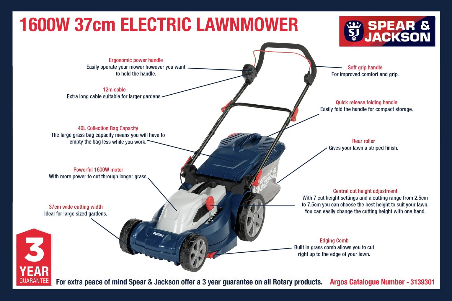 Spear & Jackson 37cm Corded Rotary Lawnmower Review