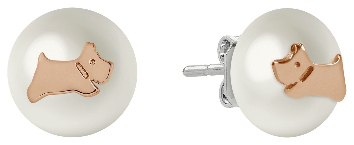 Radley 18ct Rose Gold Plated Pearl Jumping Dog Stud Earrings