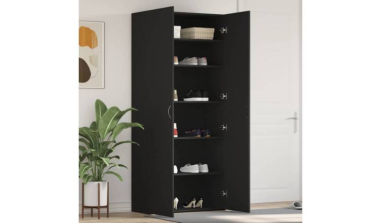 Walplus Engineered Wood Shoe Cabinet - Black - 80 x 35.5 x 180 cm