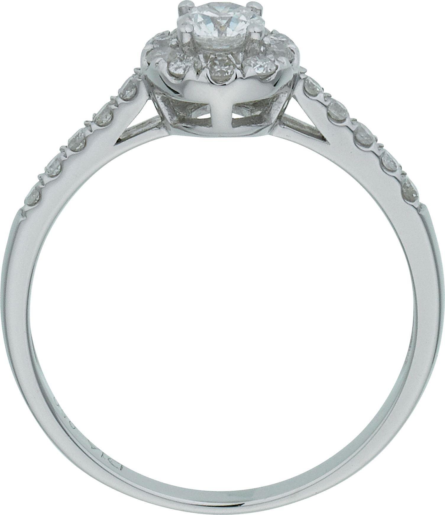 18ct White Gold Round Diamond Halo Ring - Size M