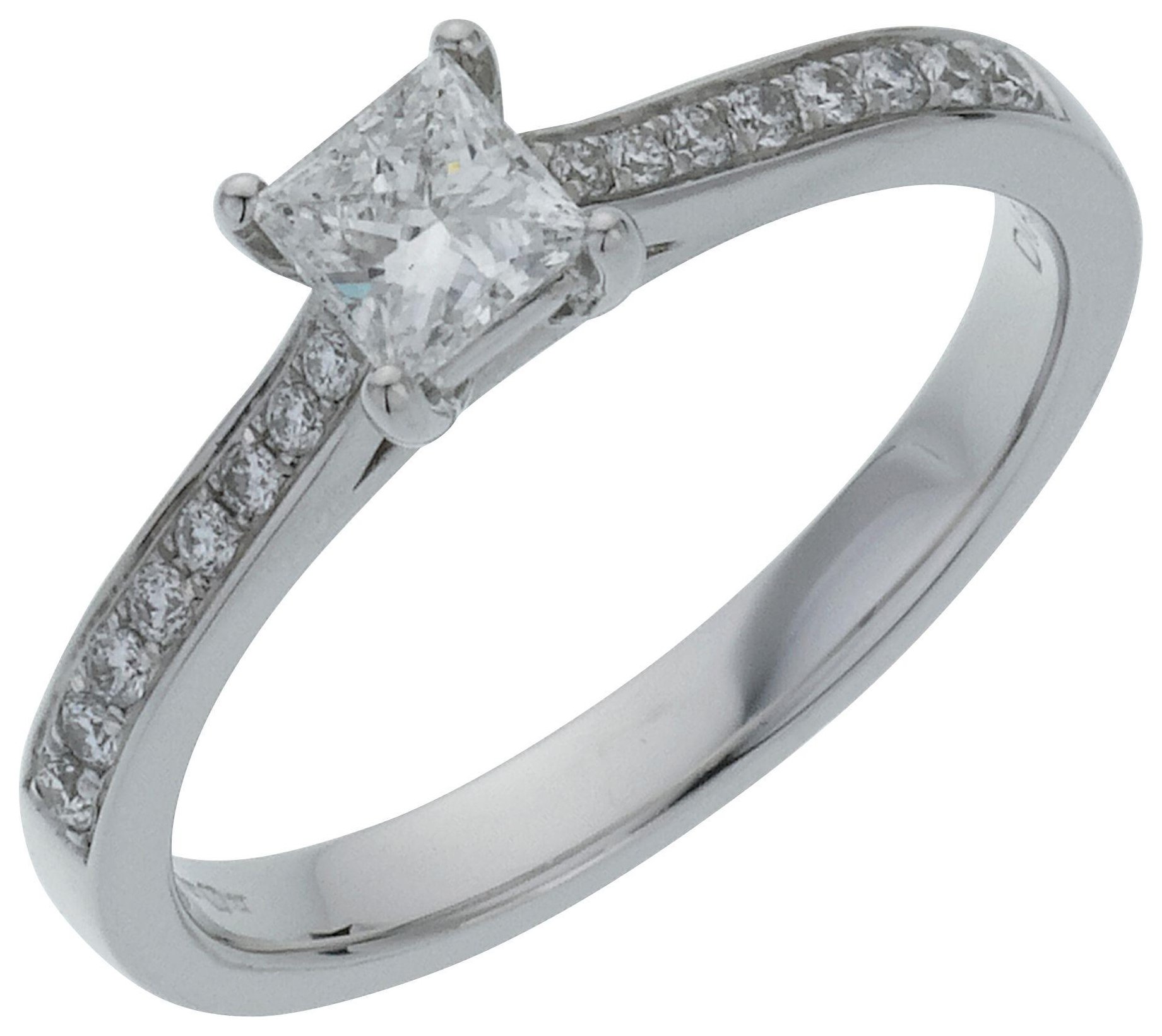 18 Carat White Gold 05 Carat Diamond - Princess Cut Shoulder Ring- V