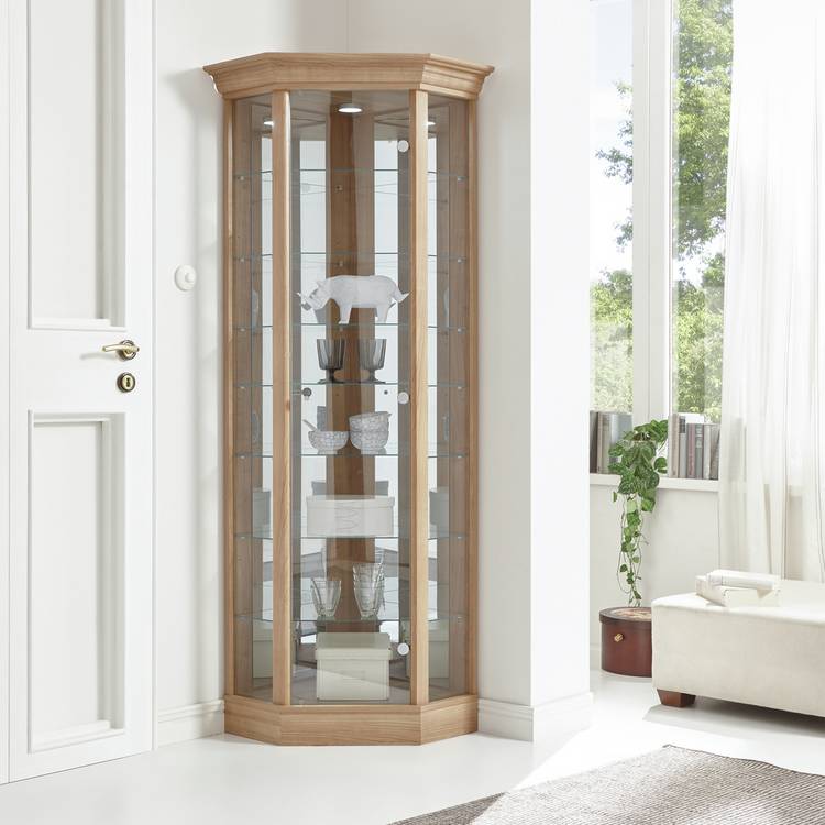 Argos Home 7 Shelf Corner Glass Display Cabinet - Light Oak 0