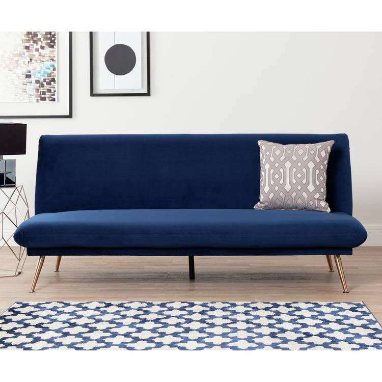 Habitat Matteo Velvet 2 Seater Clic Clac Sofa Bed - Blue 0