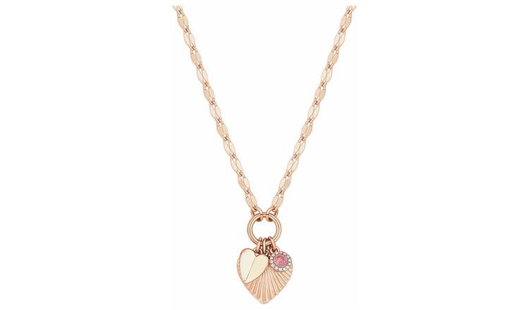 Lipsy Rose Gold Colour Crystal Heart Charm Pendant Necklace