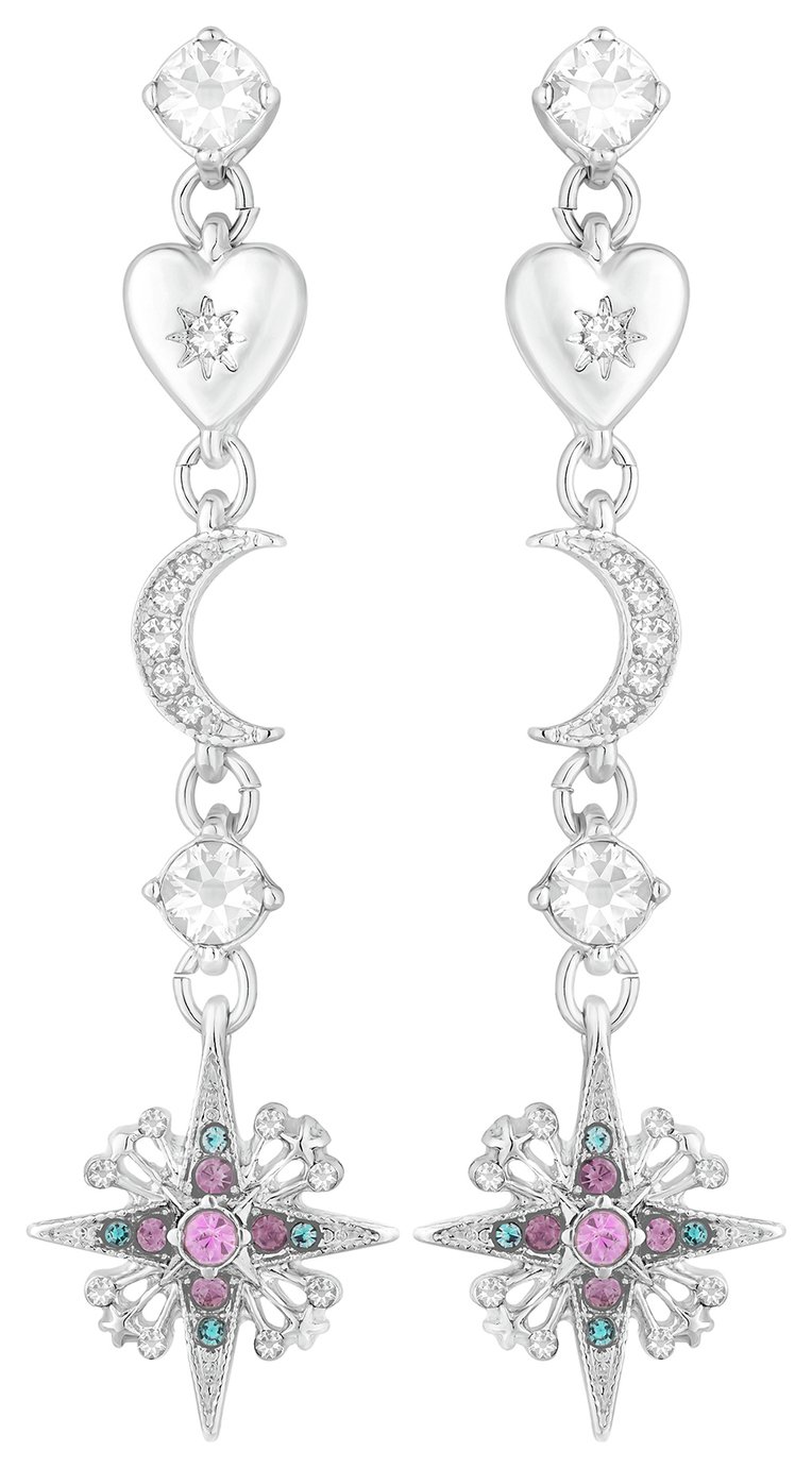 Lipsy Silver Colour Crystal Celestial Drop Earrings