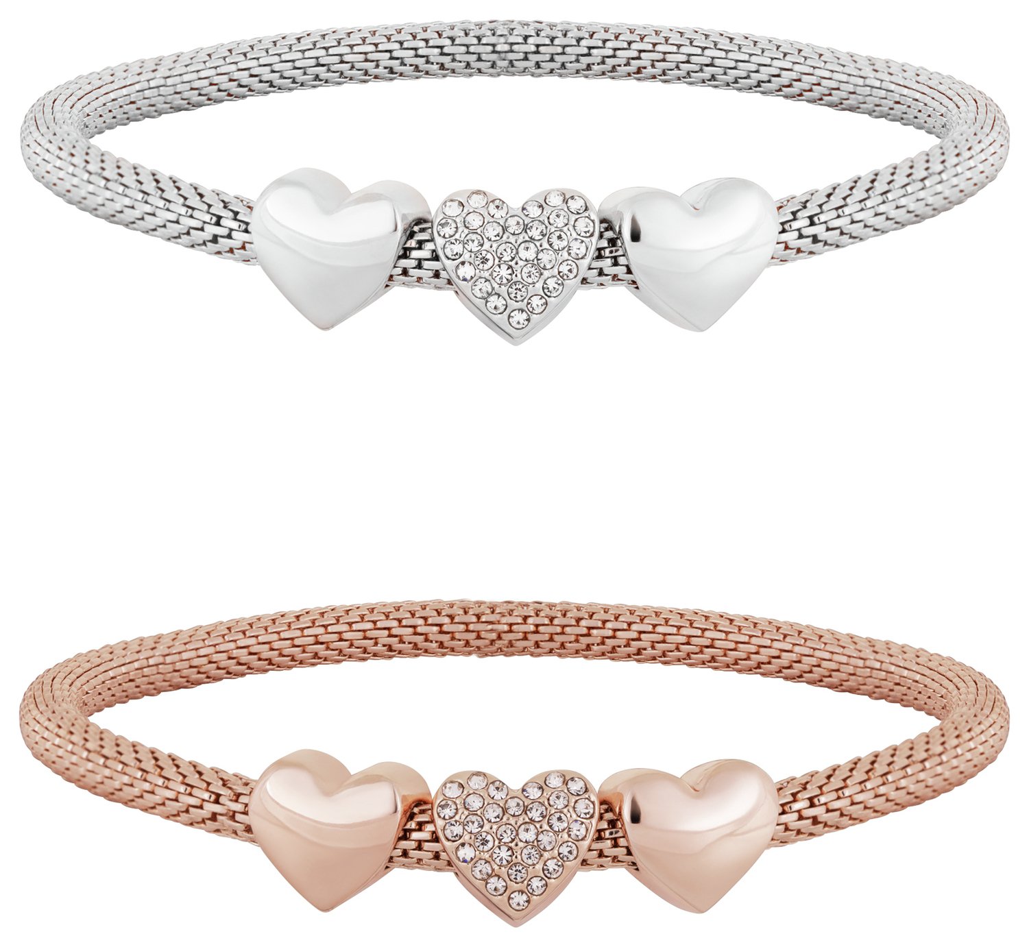 Lipsy Rose Gold and Silver Colour Crystal Heart Bracelet