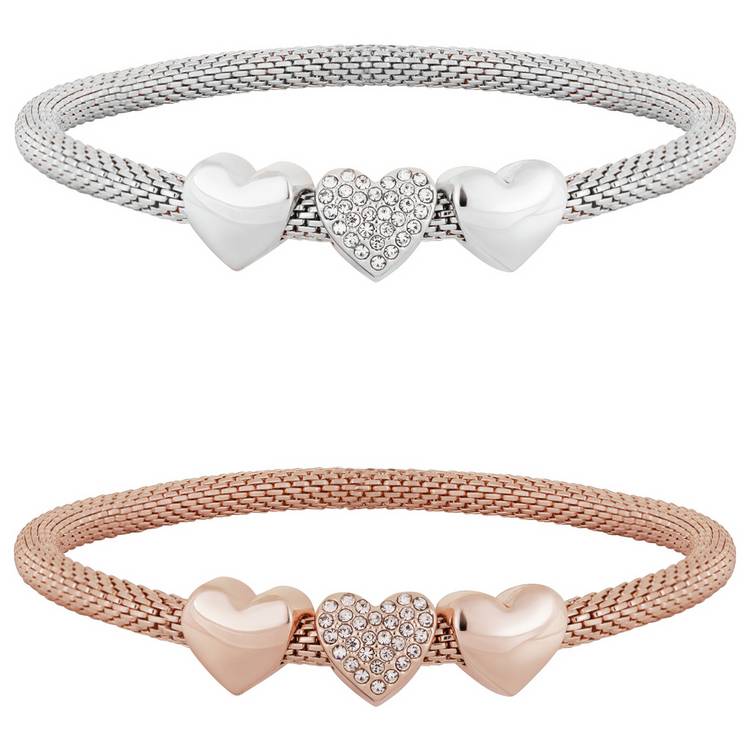 Lipsy Rose Gold and Silver Colour Crystal Heart Bracelet 0