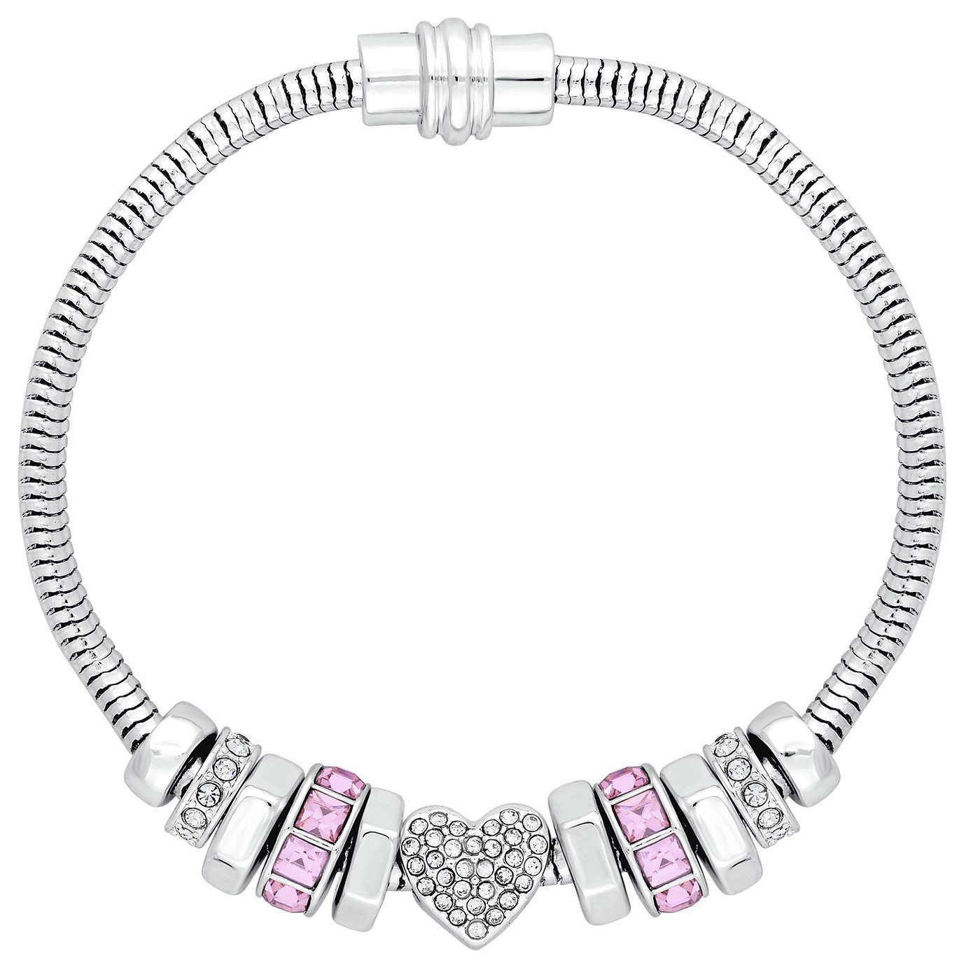 Lipsy Silver Colour Crystal Heart Magnetic Charm Bangle