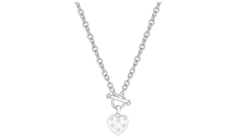 Lipsy Silver Colour Crystal Heart Tbar Pendant Necklace