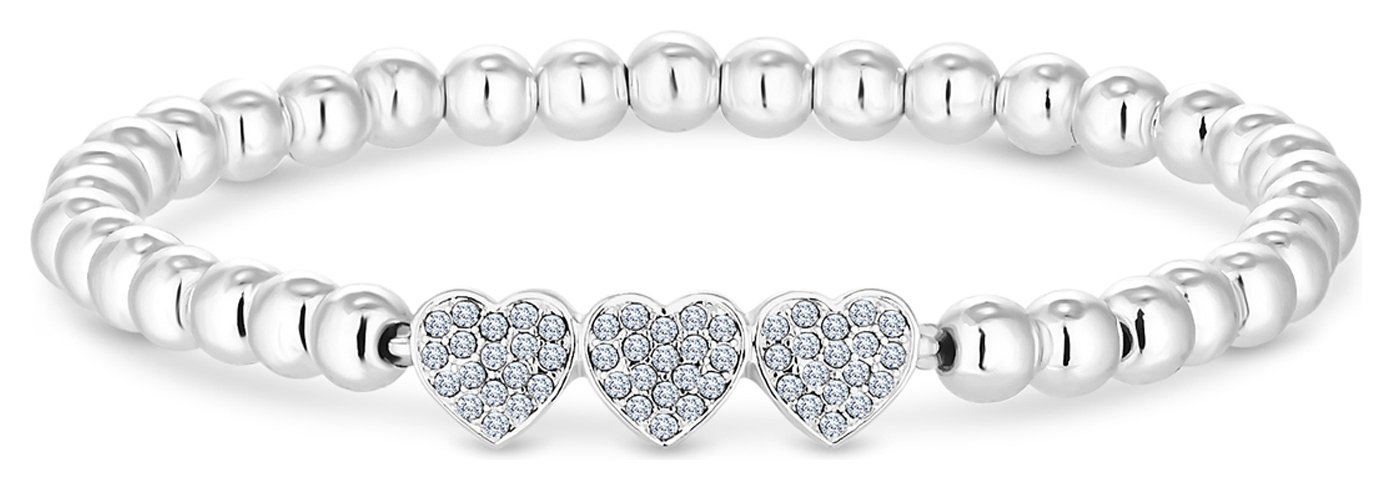 Lipsy Silver Colour Crystal Heart Charm Stretch Bracelet