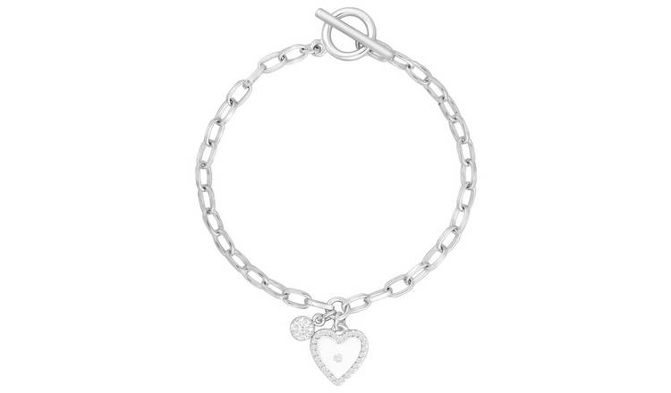 Lipsy Silver Colour Crystal Heart Charm Bracelet