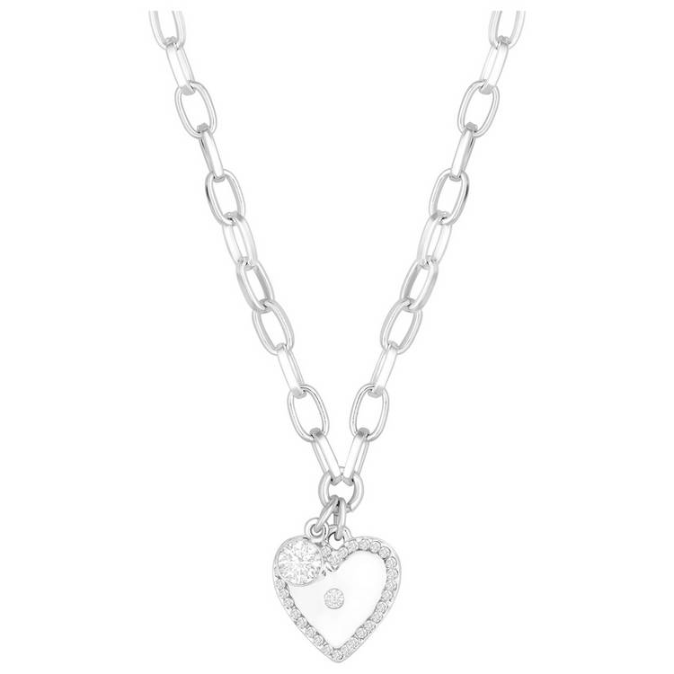 Lipsy Silver Coloured Crystal Heart Charm Pendant Necklace 0