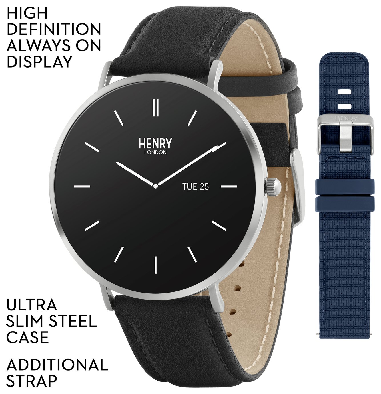 Henry London HD Ultra Slim Black and Blue Smart Watch Set