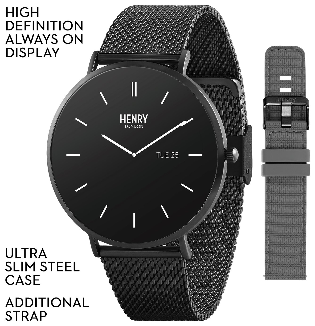 Henry London HD Ultra Slim Black and Grey Smart Watch Set