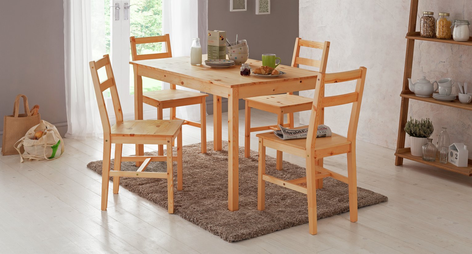 Argos Home Raye Pair of Solid Wood Dining Chairs - Pine