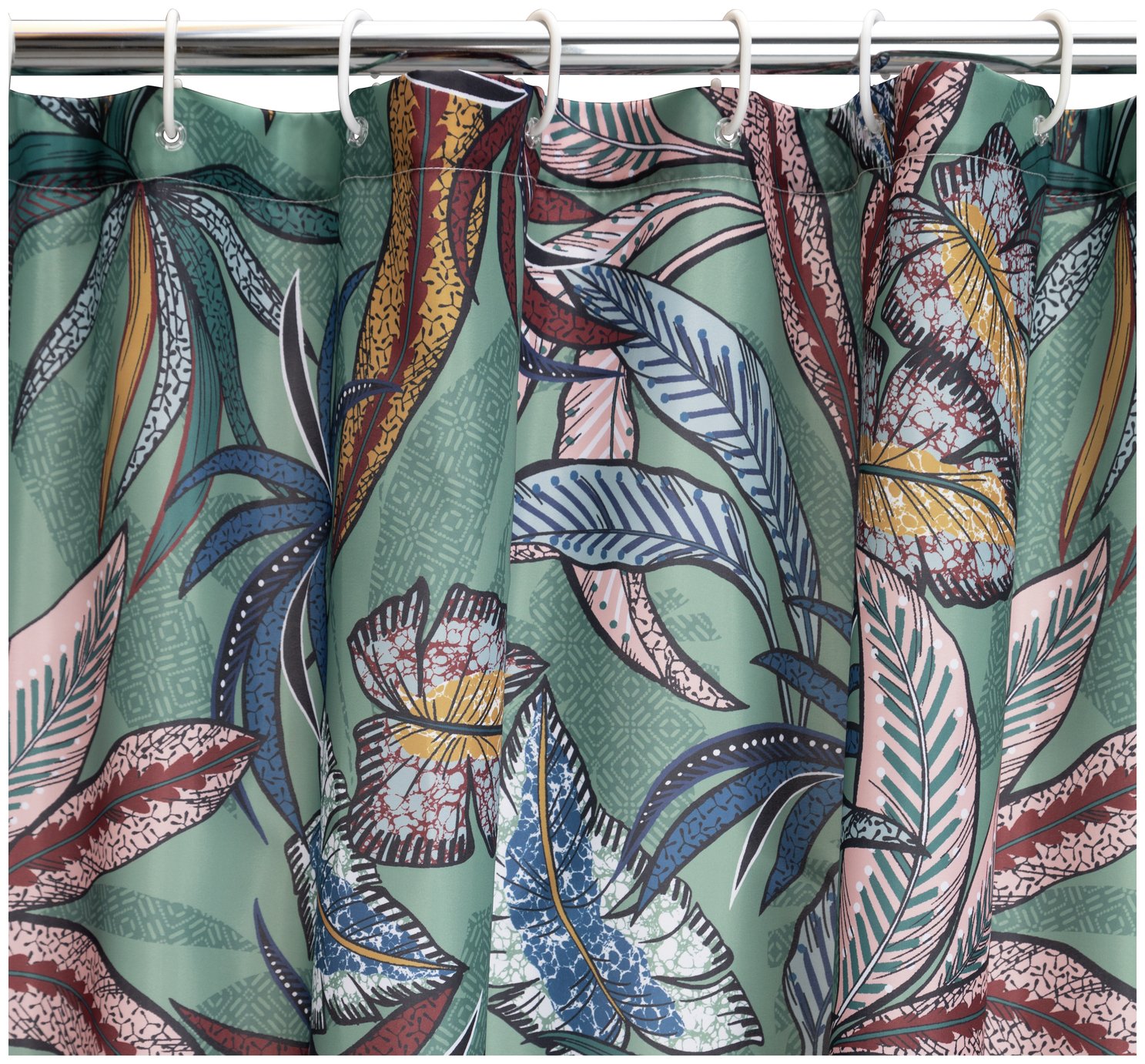 Habitat Leaf Print Shower Curtain with Anti Bac Finish-Multi