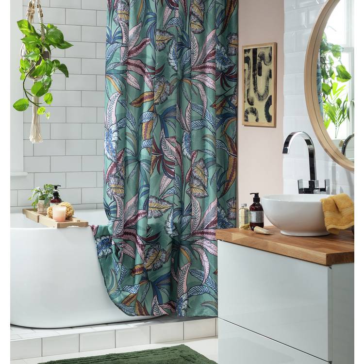 Habitat Leaf Print Shower Curtain with Anti Bac Finish-Multi 0