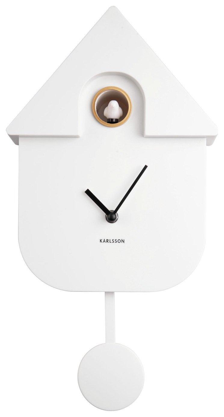 Karlsson Modern Cuckoo Pendulum Wall Clock - White