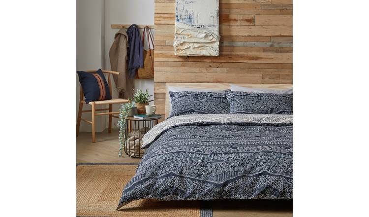 Habitat Cotton Scandi Blue Bedding Set - Single