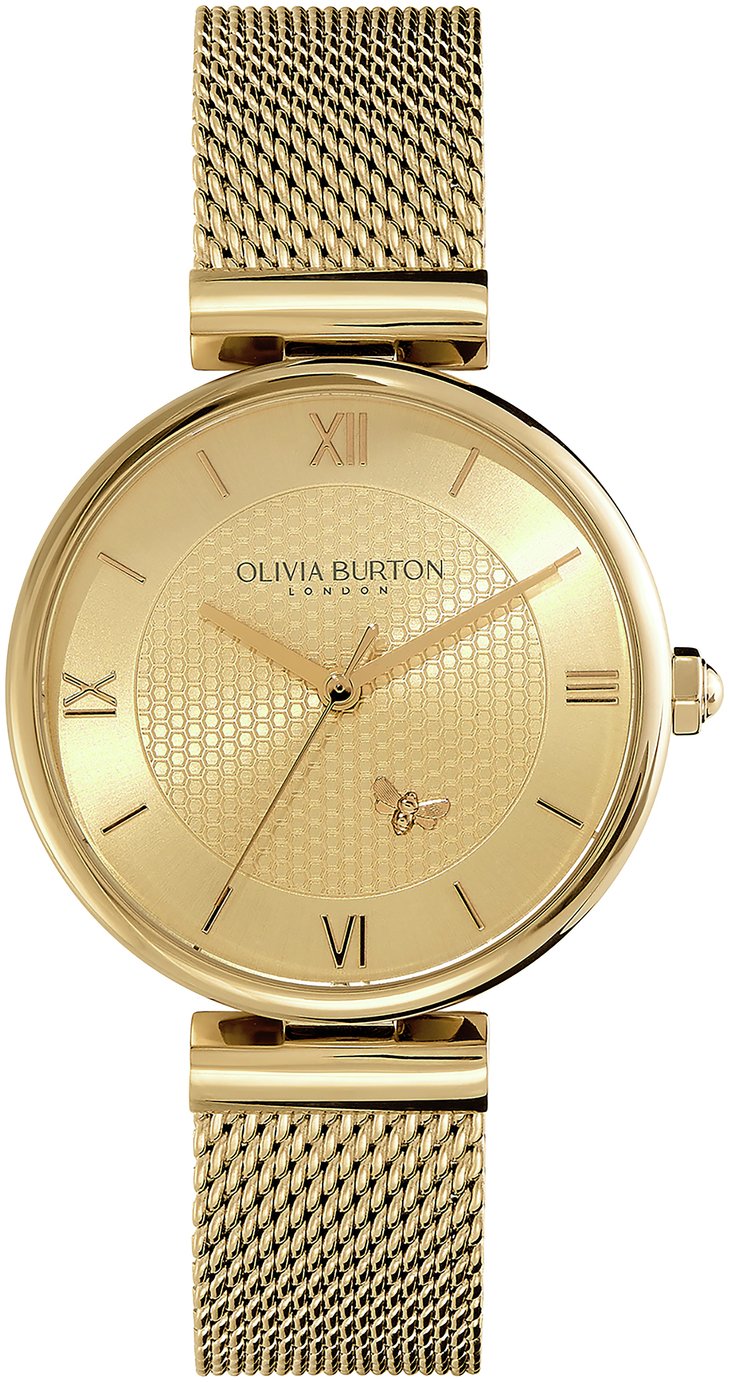 Olivia Burton Yellow Gold Plated Mesh Strap Watch