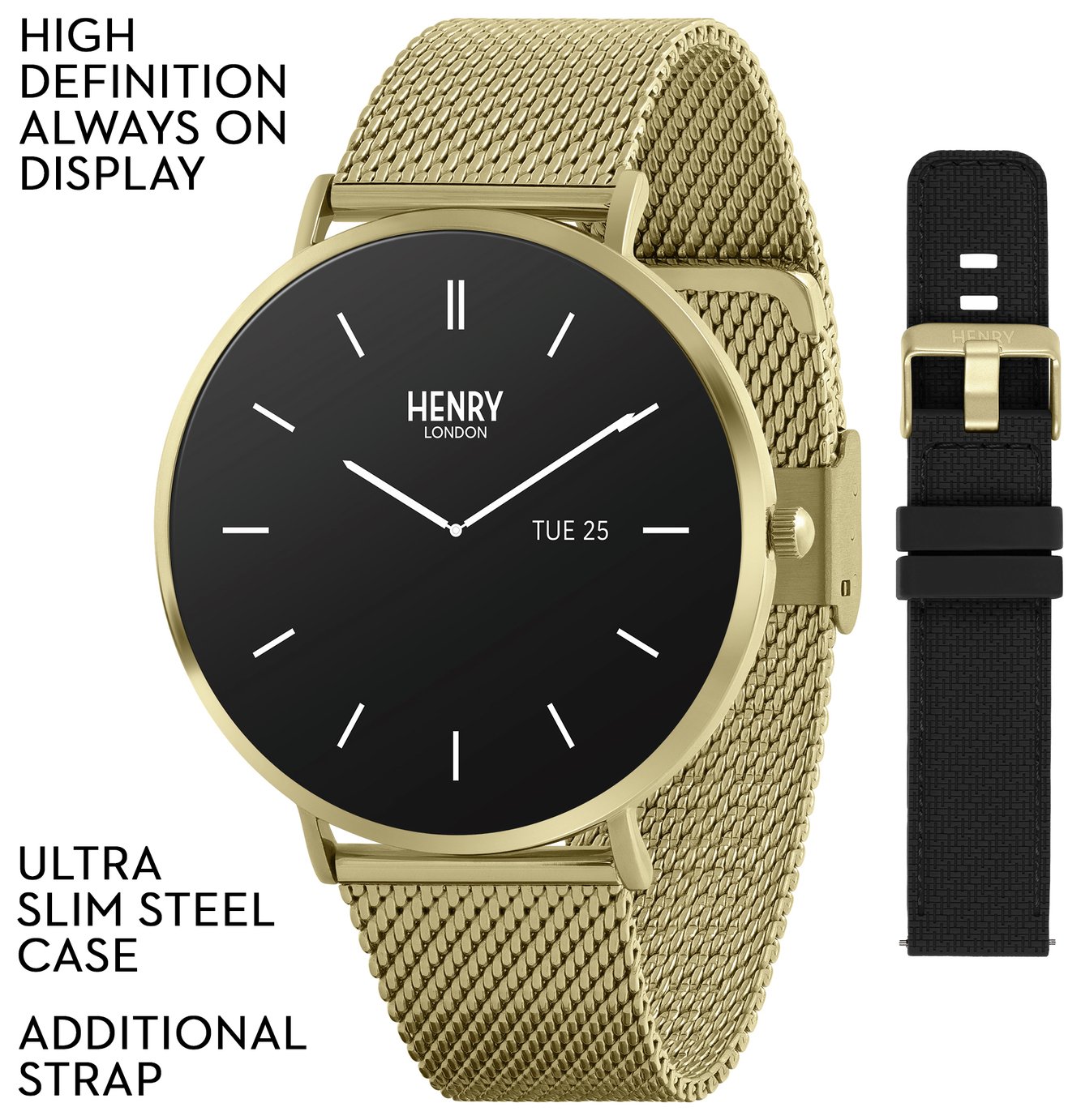 Henry London HD Ultra Slim Gold and Black Smart Watch Set